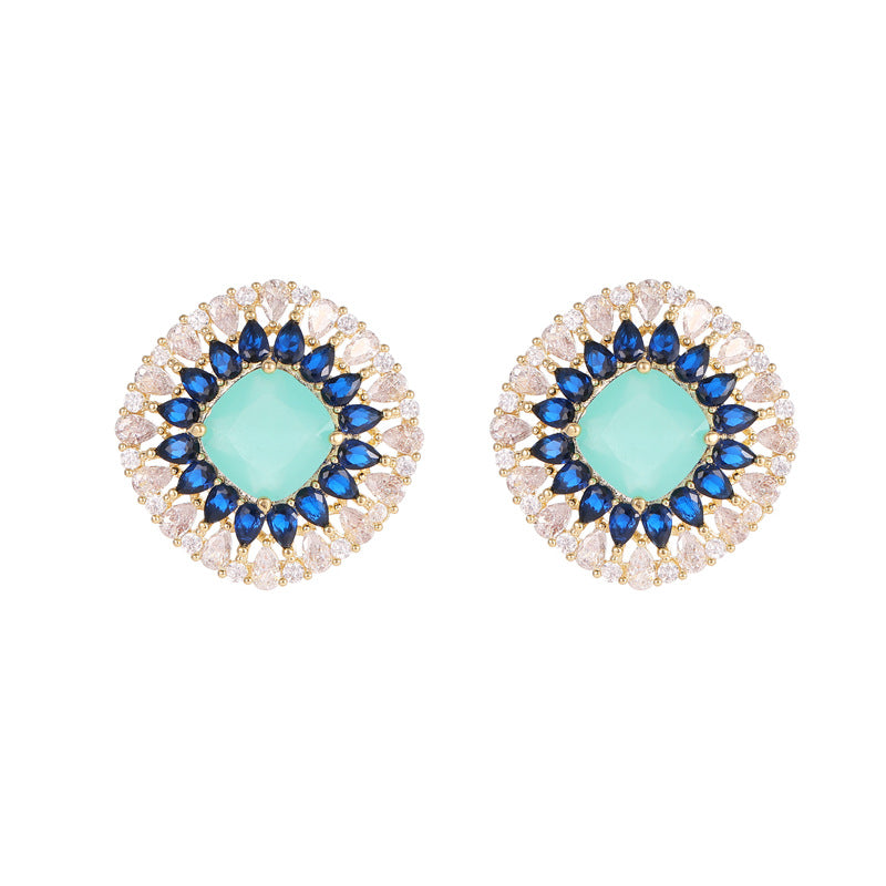 Wholesale Middle Ages Style S925 Silver Needle Earrings Blue Zirconium Stud Earrings